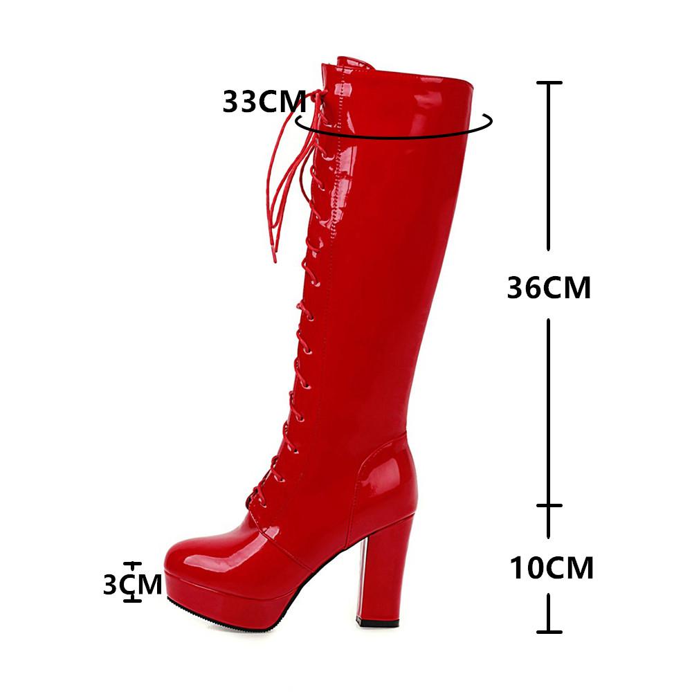 Fashion 2025 Patent Leather White Lacing Knee High Boots Lace Up Ladies Platform Boots High Heels Fashion Nightclub Patry Shoes Wholesal