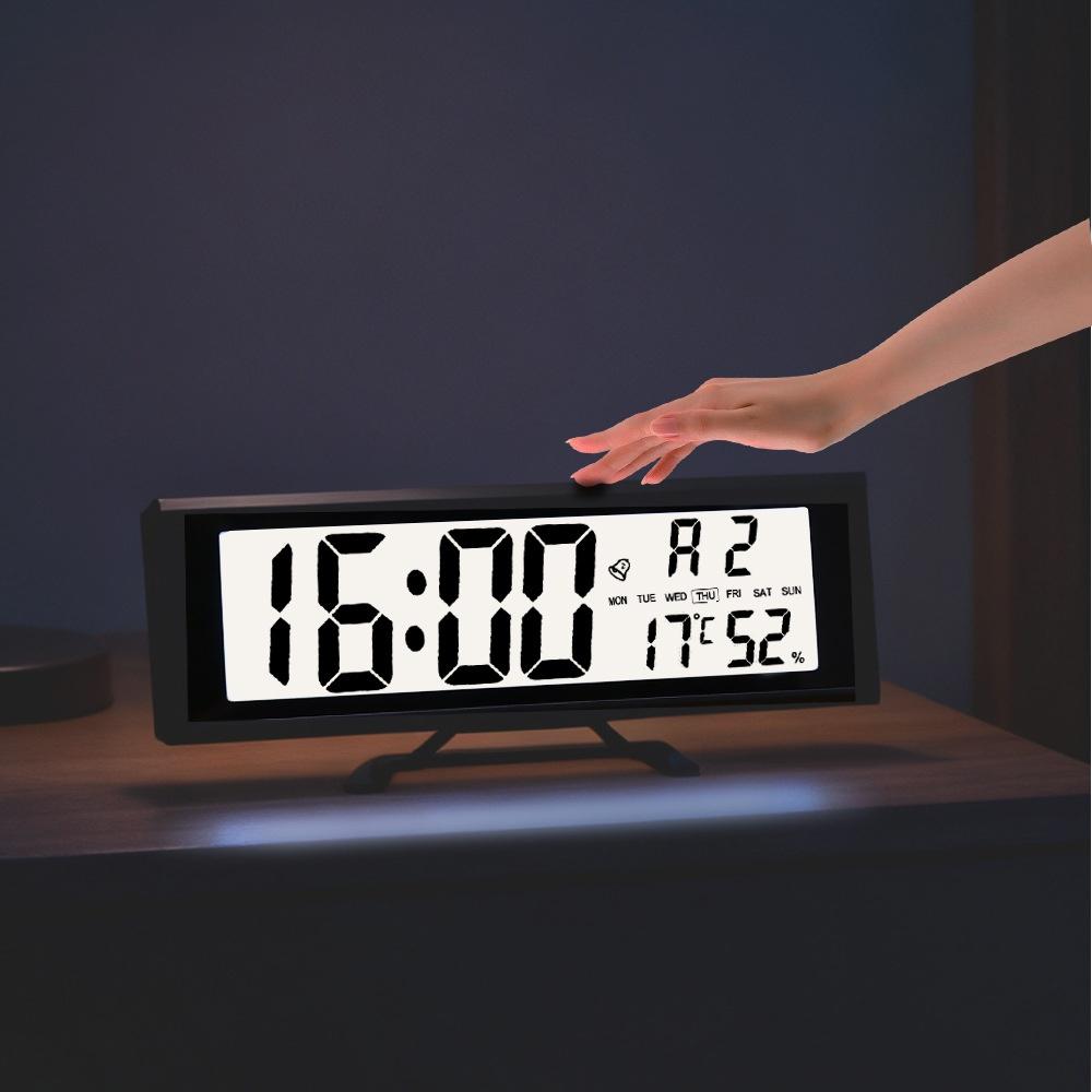Battery Powered Large Digital Alarm Clock with Backlight Temperature Humidity Date Snooze Table Clock Dual Alarm12/24H LCD Clock
