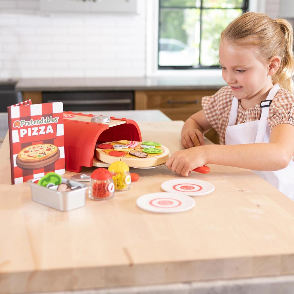 Fat Brain Toys Authentic Pizza Making Pretend Play Set with Wooden Pizza Oven, FA405-1, Authentic