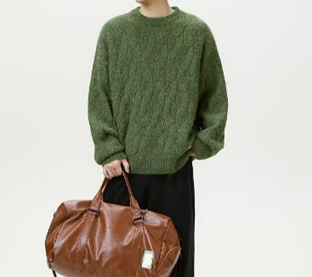 Men s Retro Korean Style Loose Knit Sweater - Autumn/Winter XL зелёный