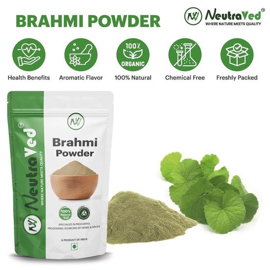 NeutraVed Brahmi Powder -250g For Hair Growth, Eating | 100% Natural, No Preservative | Pack In Zipper Standup Pouch - 250 Grams