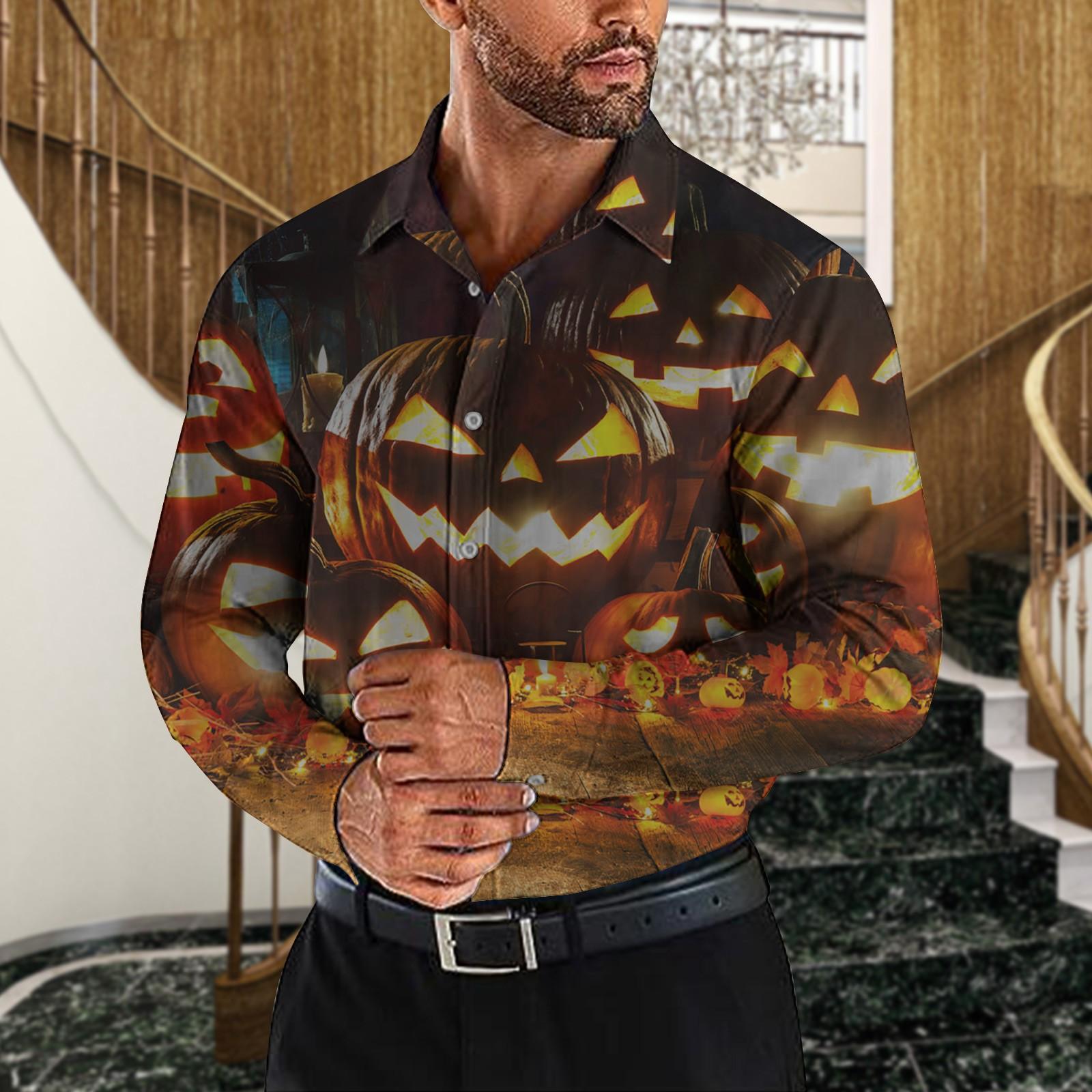 

Мужская рубашка с длинным рукавом и отворотом на Хэллоуин, мужские топы XXXXL