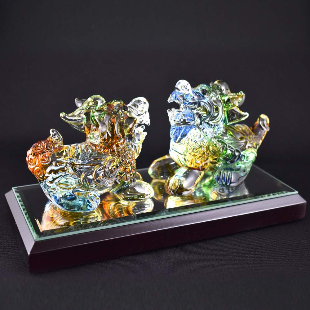 Cute Handmade Glass Crafts: Auspicious Pixiu (Hikyu) Small Colorful Pair