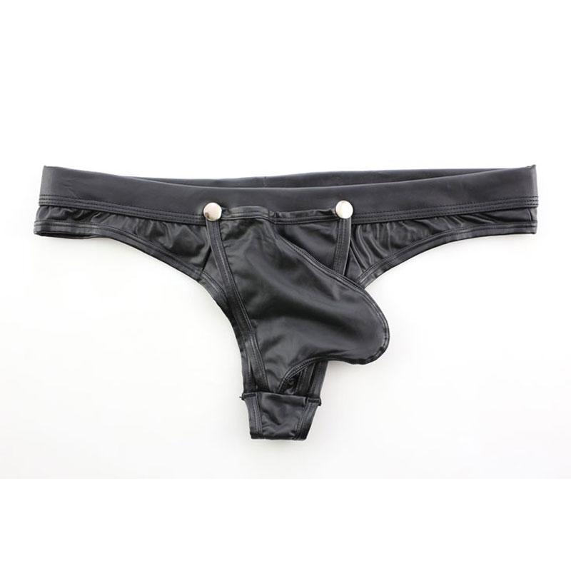 Sexy Men Cock Ring Open Crotch G-String U Convex Pouch G-String Low Rise Sexy Thongs Pu Faux Leather T-Back G-String Plus Size F