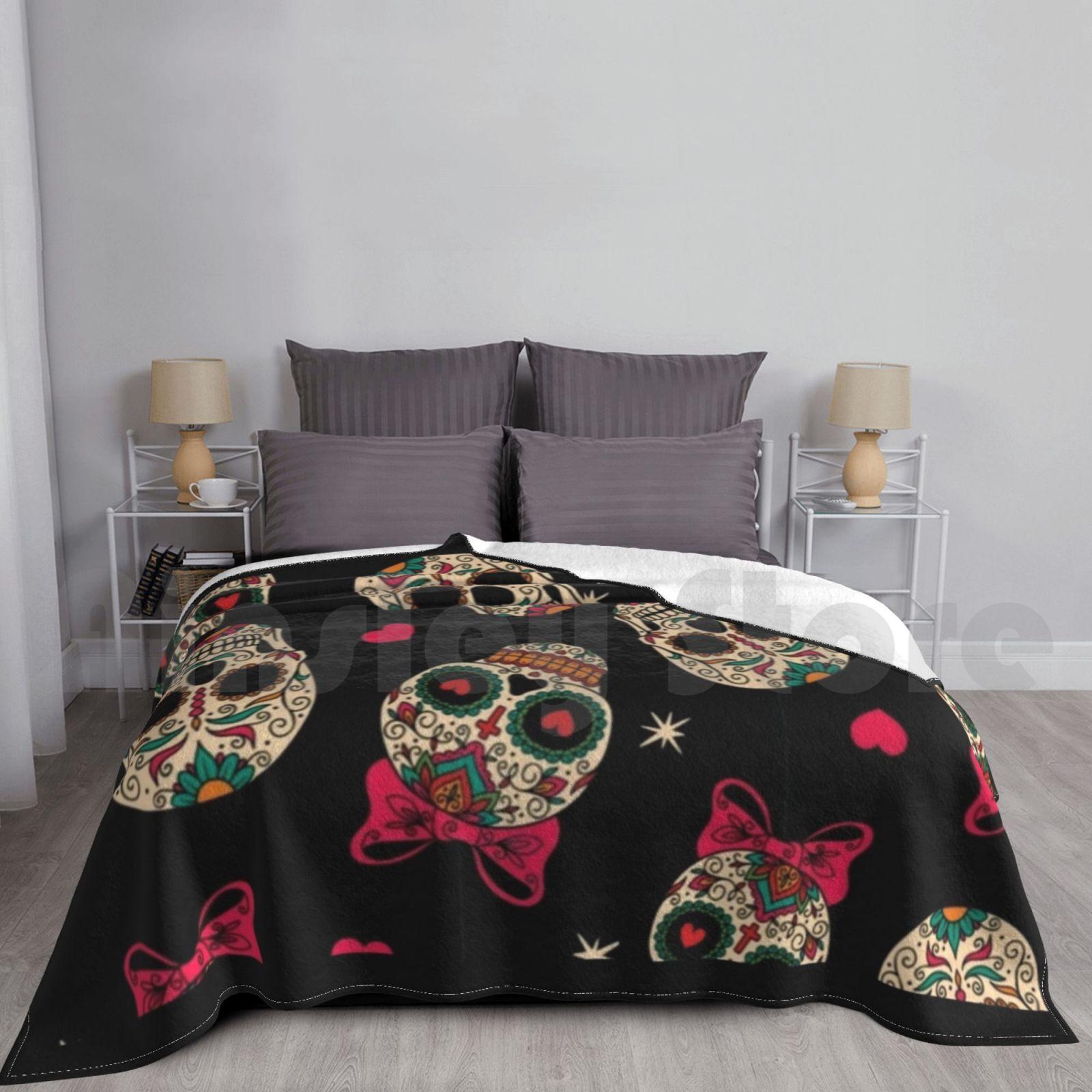 Skull Colored Blanket Fashion Custom 1023 Skull Day Of The Dad Mexicain Sugar Skull Skulls Day Of The Size: 75*100cm, Weight: 230 GSM