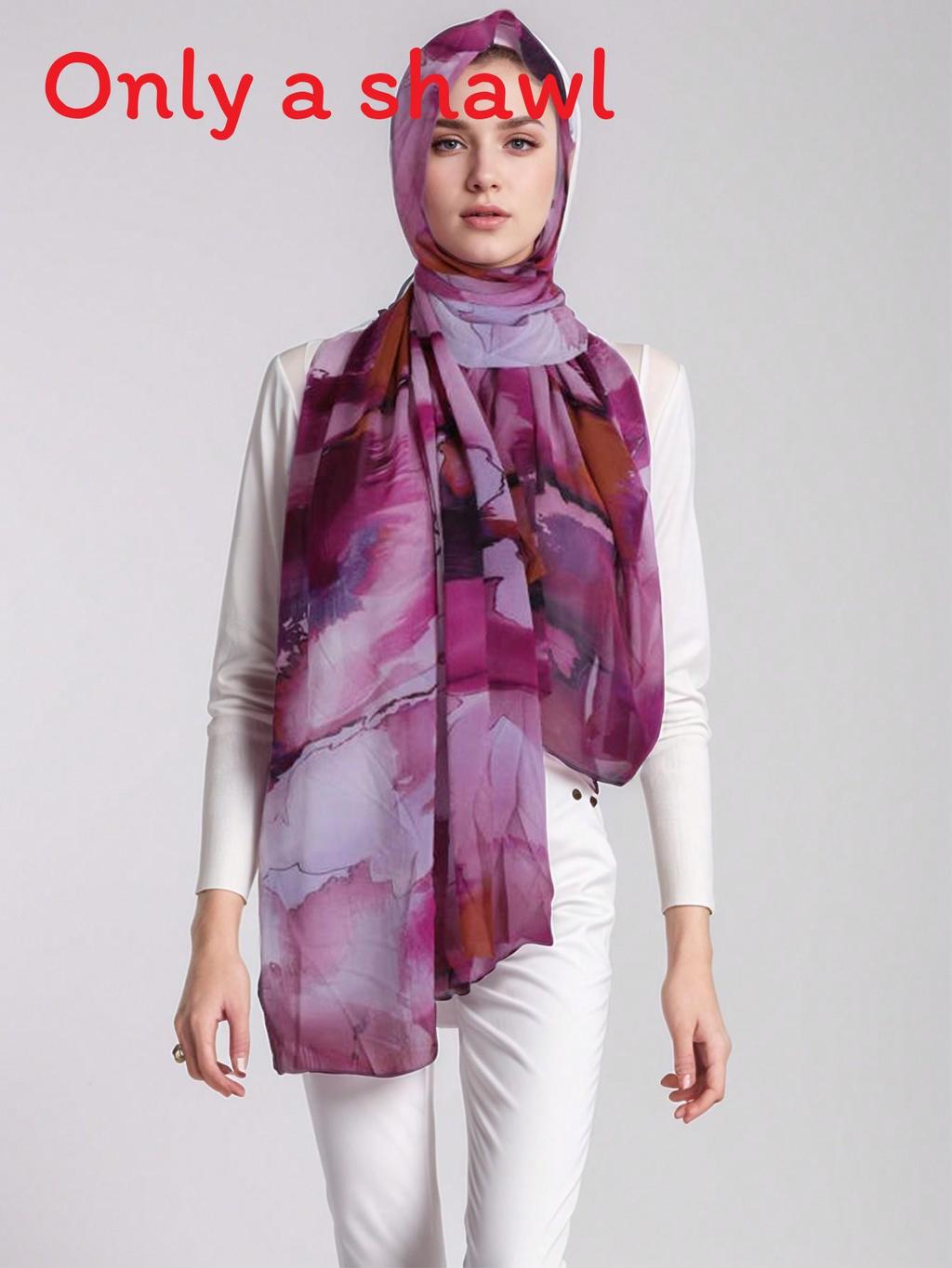 

Ethnic Long Silklike Scarves With Dye Printing Design For Womens Casual Travel Summer Wardrobe фиолетовый