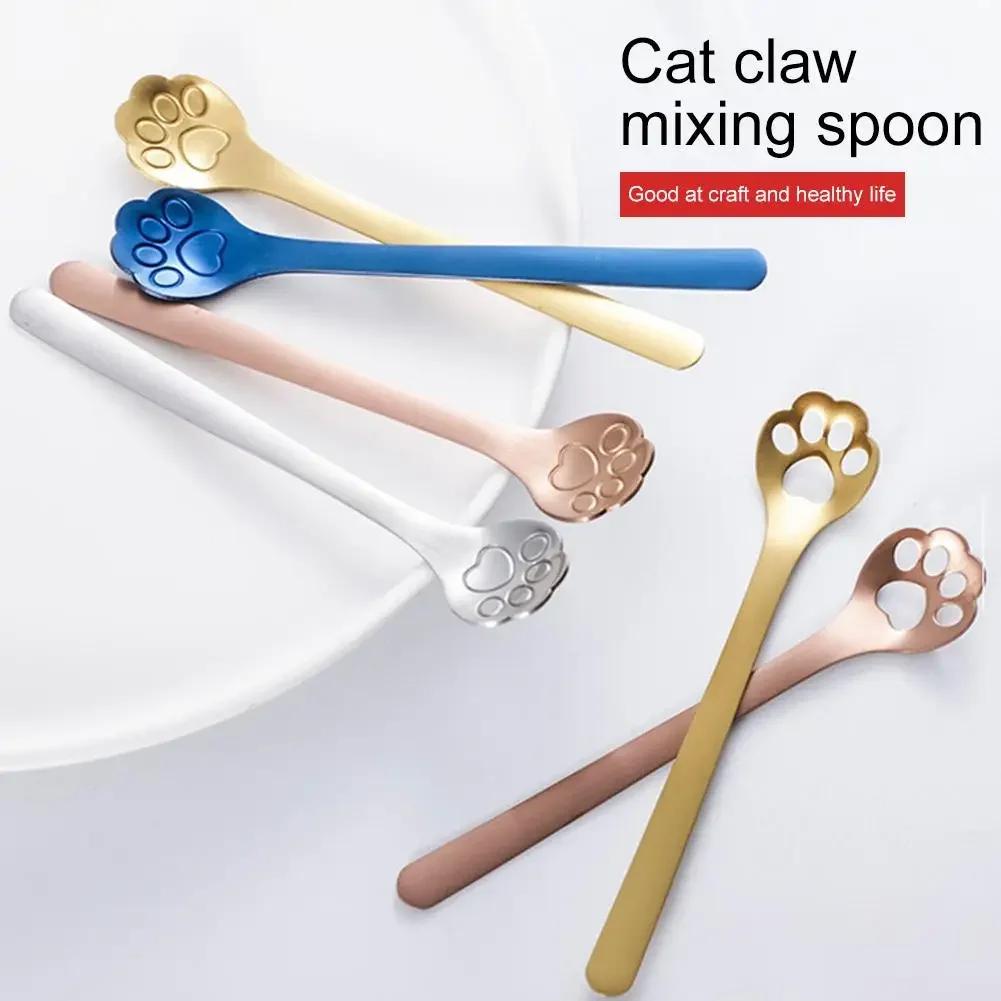 1PC Creative Cute Cat Claw 304 Stainless Steel Spoon Hollow for Ice Cream Coffee Tea Dessert Spoon Kitchen Tableware Accessories