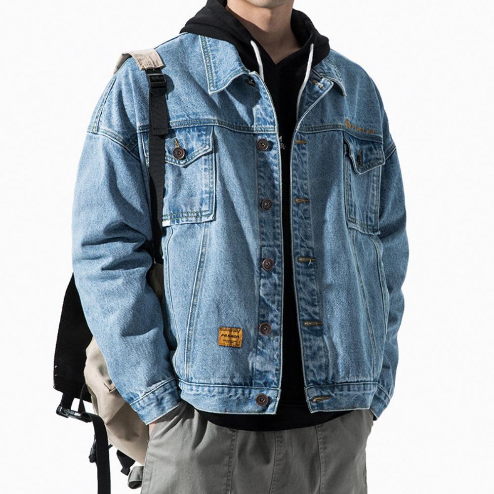 Giacca di Jeans Versatile da Uomo per Primavera e Autunno, Vestibilità Larga Taglie Forti Giacca Cargo Jeans Casual Streetwear Giacca di Jeans Abbigliamento da Esterno Quotidiano da Uomo