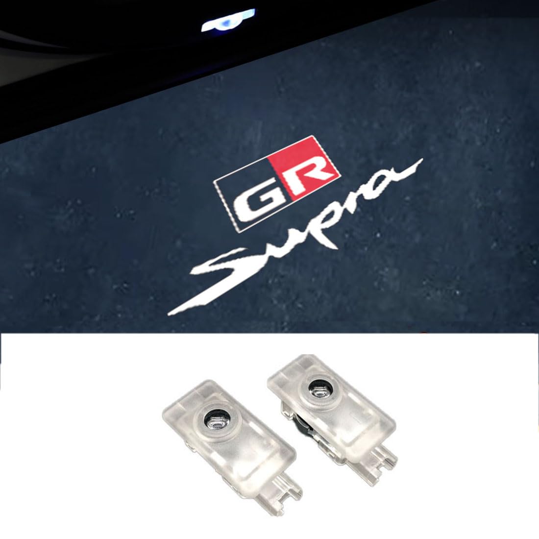 

LED Courtesy Door Lights with Logos and LED High Set of 2 and for Toyota Supra 5th Generation DB GR Chips, Brightness, (Left Right) (2019-) (01)