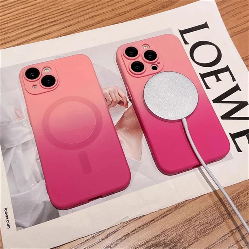 Luxury Gradient Soft Silicone Case For Magsafe Wireless Magnetic Charge For iPhone 15 14 12 11 13 Pro Max Plus Matte Color Cover