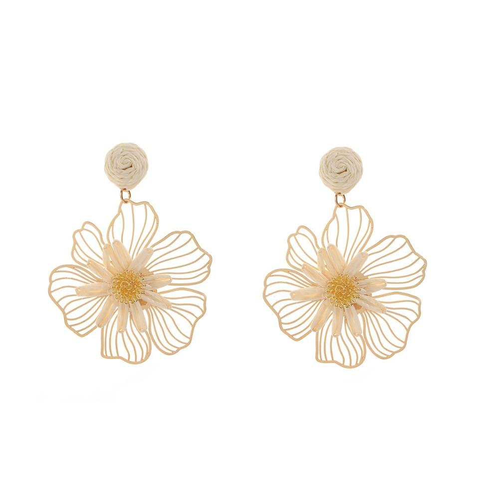 Hollow Out Bohemian Earrings Lafite Grass Women Jewelry Cute Raffia Grass Flower Earrings  Vacation белый
