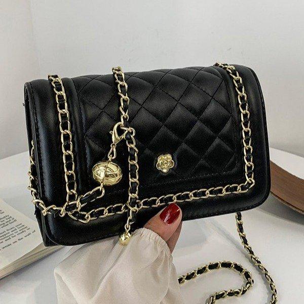 Women Solid Color Lock Buckle Small Square Crossbody Bag Leisure PU Inclined Shoulder Bags Adjustable Chain Band Strap