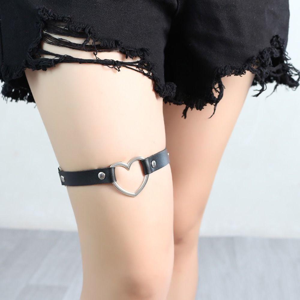 1Pcs Black Heart Leg Garter Belt Elastic Straps Thigh Harness Stockings  Punk Gothic Accessories