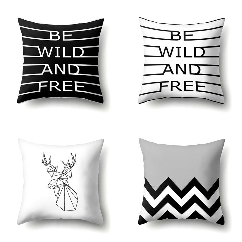 Polyester Pillowcase Black and White Printed Pillowcase Waist Cushion Cover Geometric Cushion Head Cushion Cover