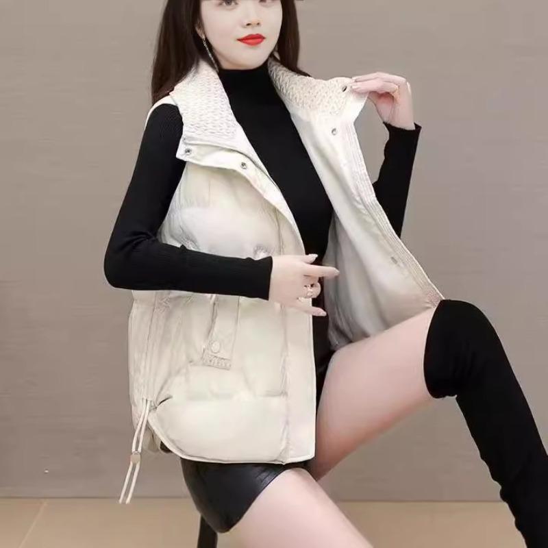 Down cotton vest women's new fashion short loose and versatile simple and light sleeveless stand-up collar