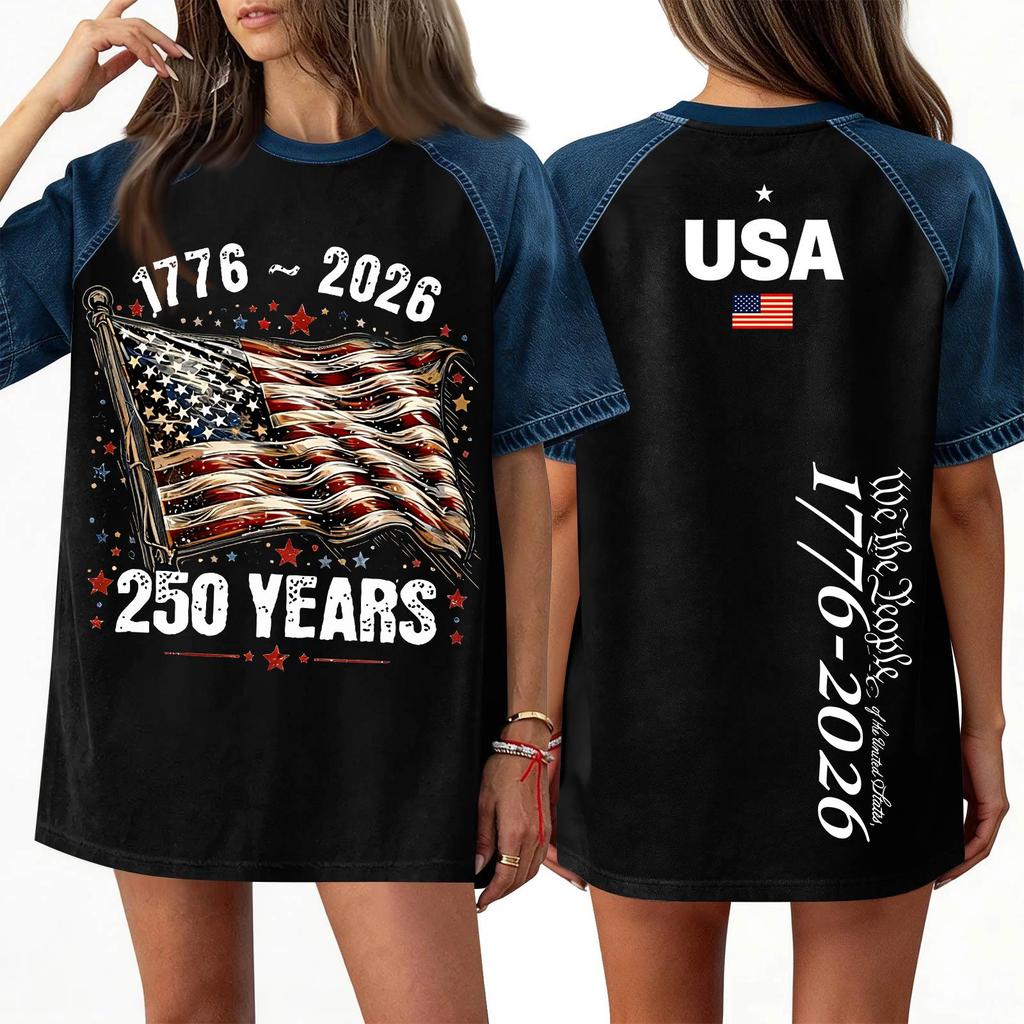 Women's Denim Patchwork Top, Casual Short-sleeved Comfortable T-shirt, Fashionable For Spring And Summer.