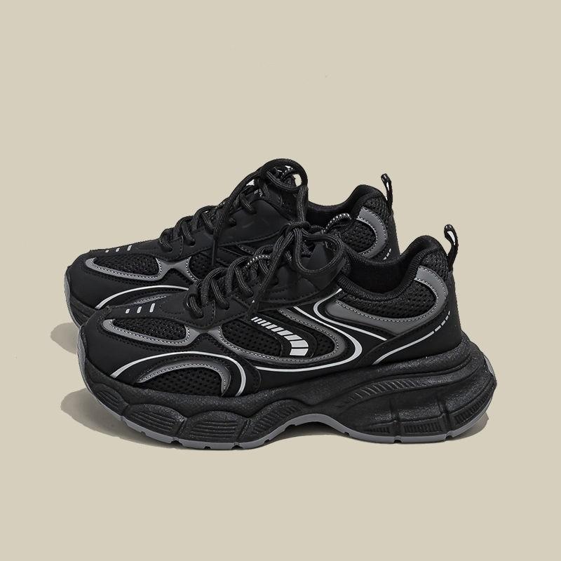 Niszowe czarne buty tatusia dziecięce jesienno-zimowe nowe wszechstronne studenckie na platformie lekkie codzienne sportowe