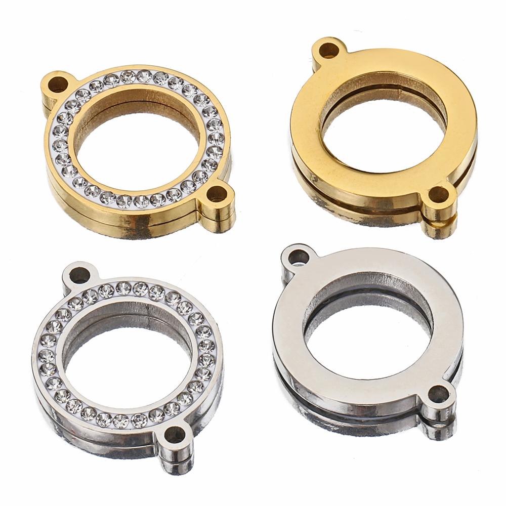 No Fade 5pcs Stainless Steel Round Rhinestone Connectors Charms Pendants For Bracelet Necklace Jewelry Making DIY Handmade