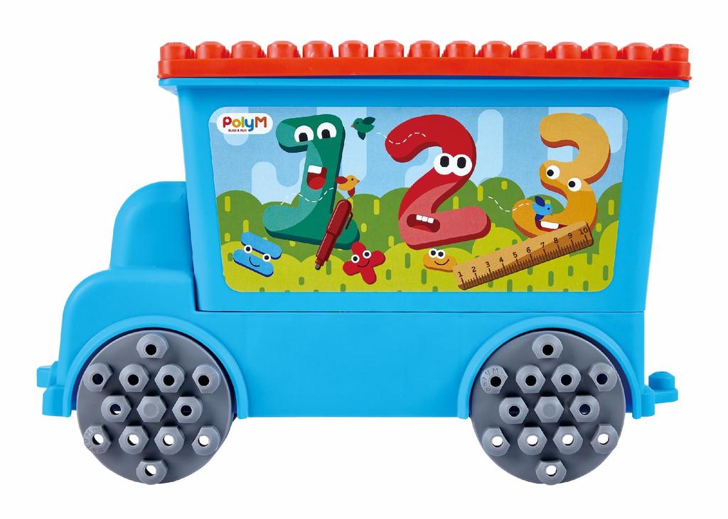 PolyM 761802 Connect and Play Truck Set, 97 Pieces, Includes 10 Learning Cards. Educational Toy for Ages 18 Months and Up. Suitable for Indoor Play,