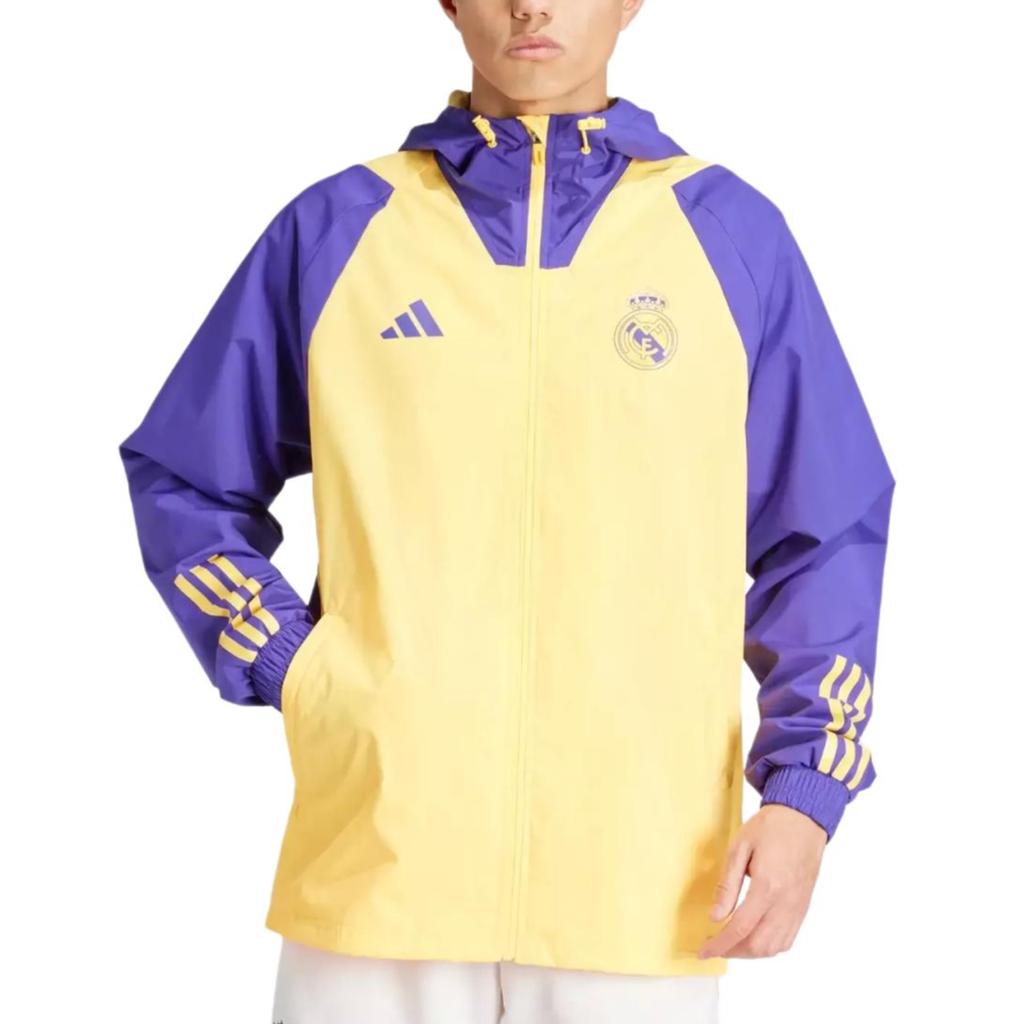 Adidas Real Madrid 2023-24 Season Outdoor Casual Sports Comfortable Hooded Long Sleeve Jacket Unisex Jacket Purple Yellow IQ0538