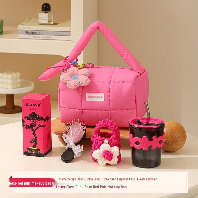 Rose Red Fabric Cosmetic Bag Gift Set Combo Pack