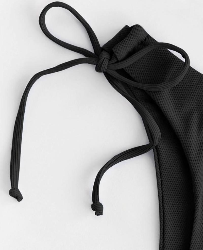 Europäische und amerikanische Damen Sexy Zweiteiler Sandstrand-Bikini-Set Solides Bademode-Set Gepolstertes Oberteil Seitlich gebundener Dreieck-Badeanzug Bandage Tankini-Badeanzug