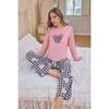 Women Love Bow Printed Long Sleeve Long Pants Casual Pajama Homewear Set