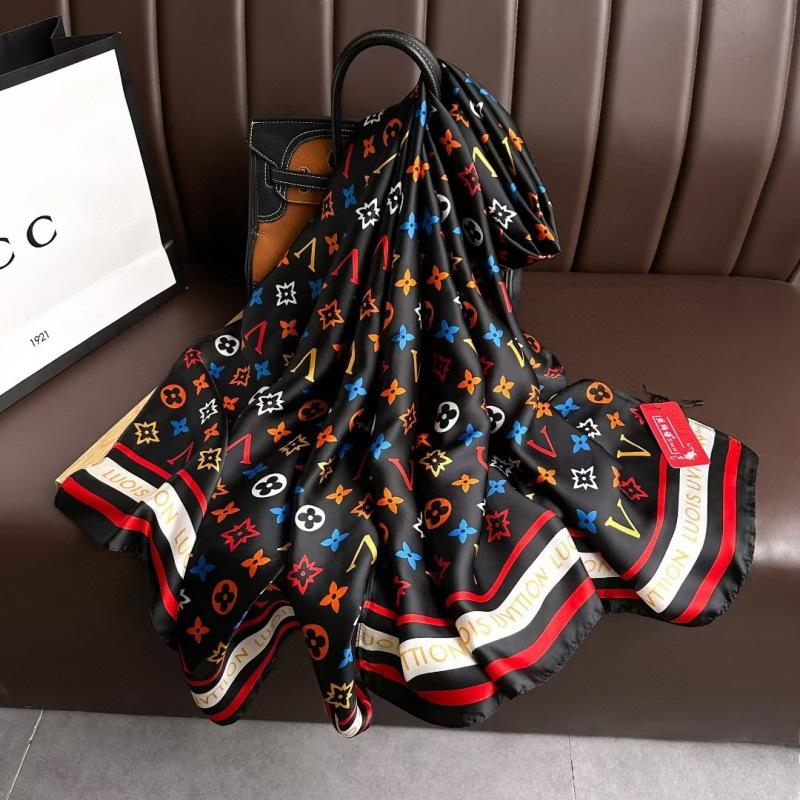 Spring and Summer Thin Silk Scarf High-end Printed Long Scarf New Satin Travel Sunscreen Scarf National Style Cloak
