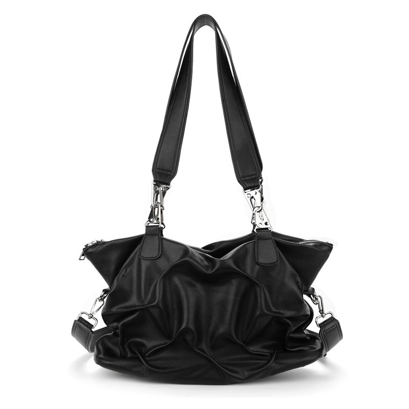 

Jane/Original Classy Black Saisi Ruffle Street Tote Bag Large Capacity Work Clothing Shoulder Messenger Bag Black Reservation