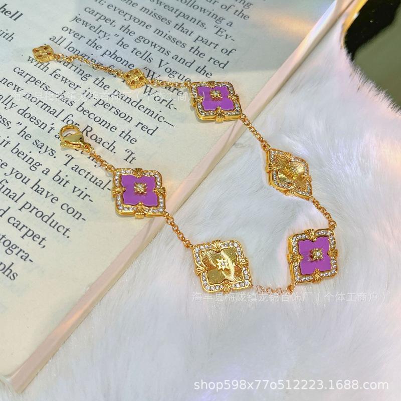 Buccellati Armband Kleeblatt Fünfblättrig Laser Diamant Doppelseitig Mädchen Retro Hof