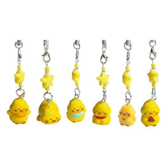Keychain Pendant Resin Smooth Shiny Mini Size 3D Yellow Chicken Star Bead Design Keyring Bags Mobile Phone Lanyard