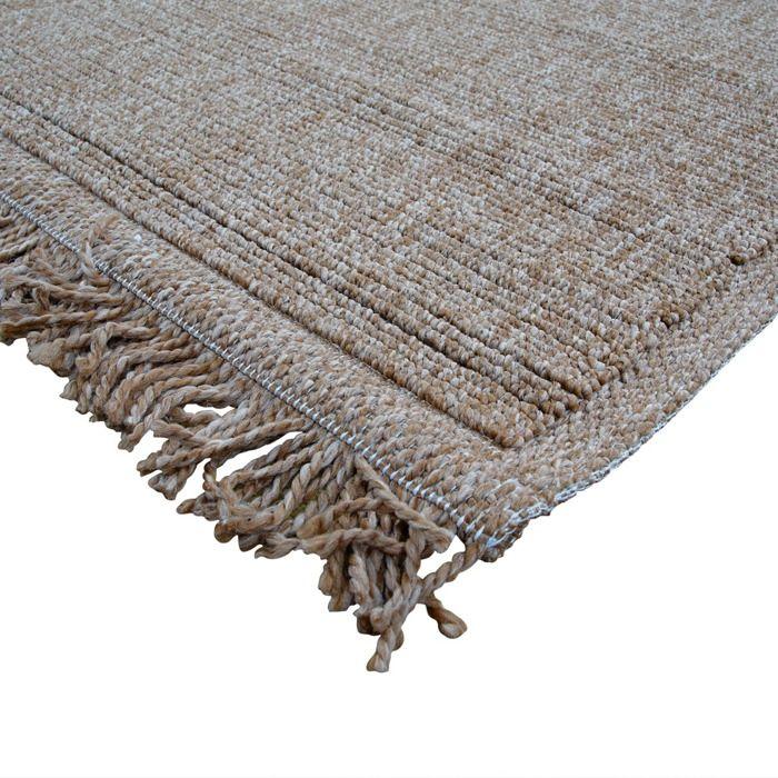 Jute-look Rug with Beige Stripe Pattern 120x160