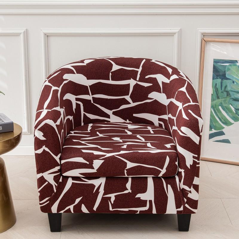 Club Chair Slipcover 2 Piece Stretch Printed Round Barrel Chair Covers Removable Tub Chair Slipcover With Elastic Bottom