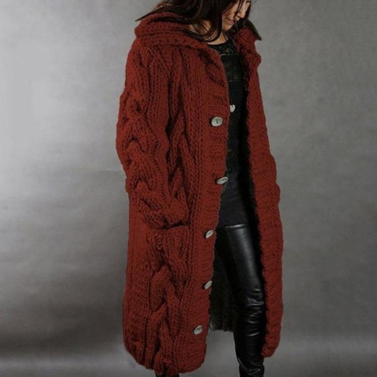 Plus Size 5XL Casual Streetwear Hooded Sweater Coat Fashion Women’s Long Sleeve Knitted Cardigan Coat Autumn Winter