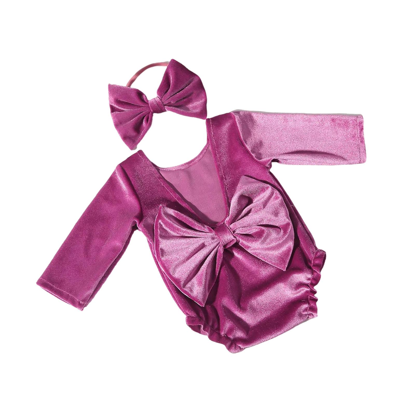 

Одежда для фотосессии младенцев, повязка на голову с бантом для девочки, комбинезон, наряд для новорожденных, реквизит для фотосъемки, костюм, одежда для младенцев горячий розовый