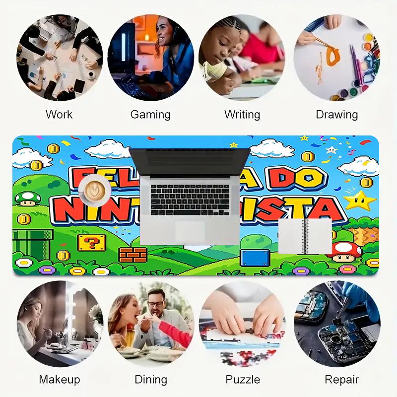 1Pc Mario'S Joyful Adventure Gaming Mouse Pad Keyboard Desk Mat Non-slip Rubber Lock Edge Waterproof Computer Mousepad for Office Home Decor Y1717