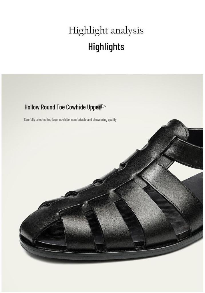 2025 New European and American Men's Genuine Leather Casual Flat Cowhide Sandals, Large Size