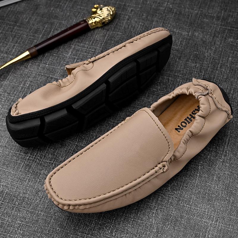 Fashion Genuine Leather Men Loafers Shoes High Quality Moccasins Driving Shoes Green Orange Office Shoes Casual Loafers Big Size 38-49