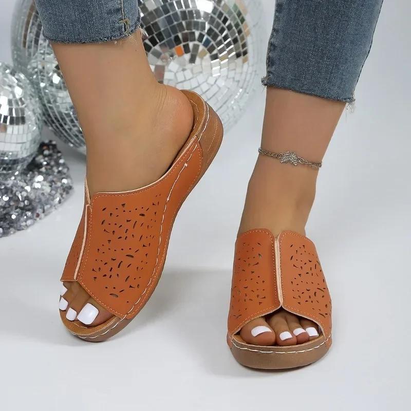 Women's Slippers Summer New Women's Shoes High Quality Solid Color Fashion Open Toe Large Beach Women's Slippers Sandals