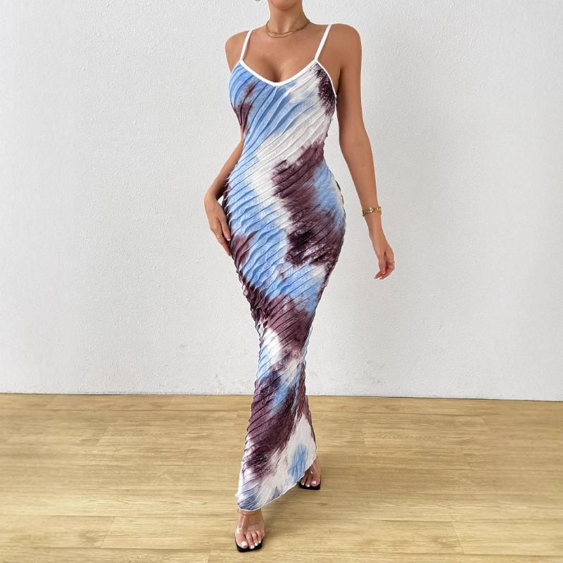 

Женское платье с принтом, сексуальное, с открытой спиной, с бретелью через шею, с рыбьим хвостом и облегающим платьем XL синий