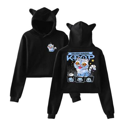 KPop Demon Hunters Huntrix Tiger Cat Crop Tops Cat Ears Sweatshirt Long Sleeve Girls Fashion Hoodie