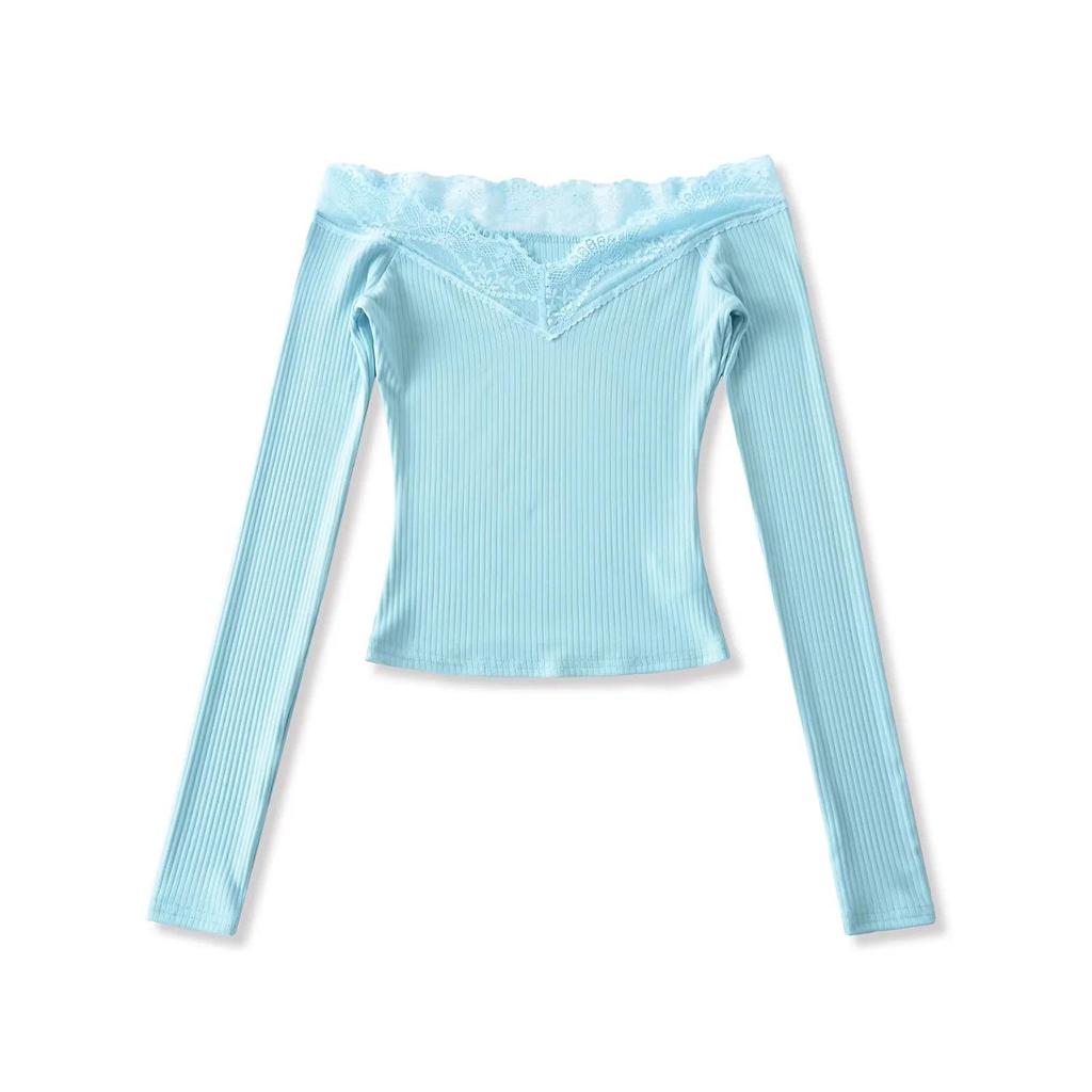 Elegant Lace One-Shoulder Long-Sleeve Women's T-shirt - 2026 Slim Fit, Classy & Off-the-Shoulder Style