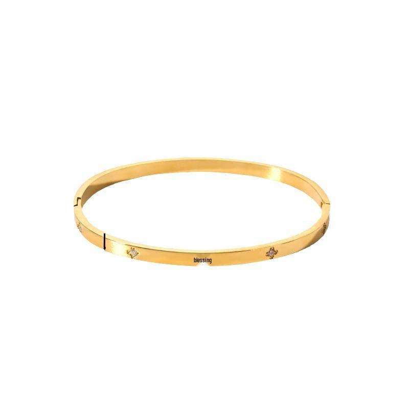 European Luxury Style Hexagram Bracelet: 18K Gold Stainless Steel with Zircon Inlay, Elegant Hand Jewelry for Women.