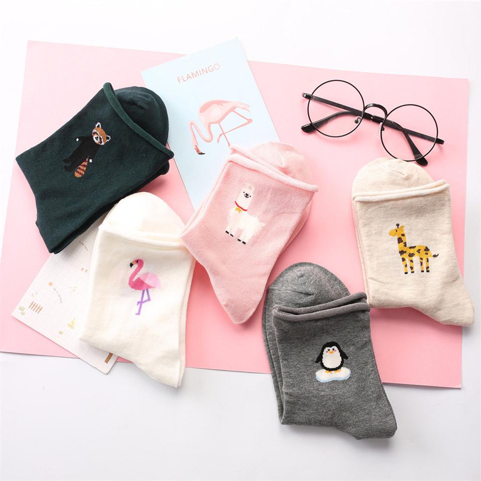 New Cotton Ankle Flamingo Socks Women Harajuku Woman Funny Sock Winter Wine Sock Happy Girl Sock