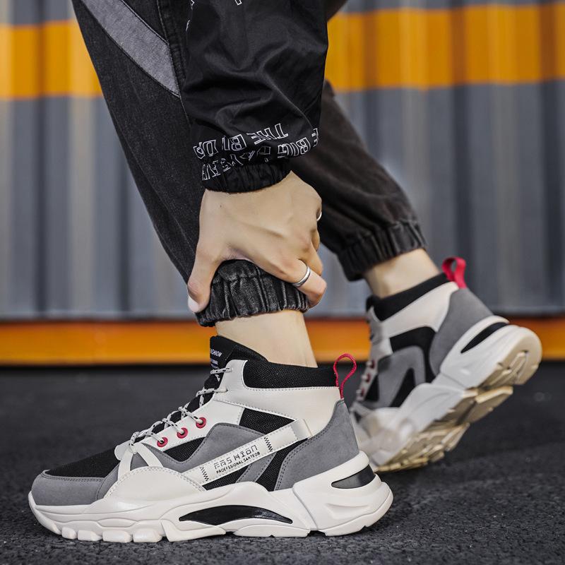 High-top Men's Shoes 2025 New Spring Breathable Platform Student Sports Shoes Men's Versatile Ins Dad Trendy Shoes