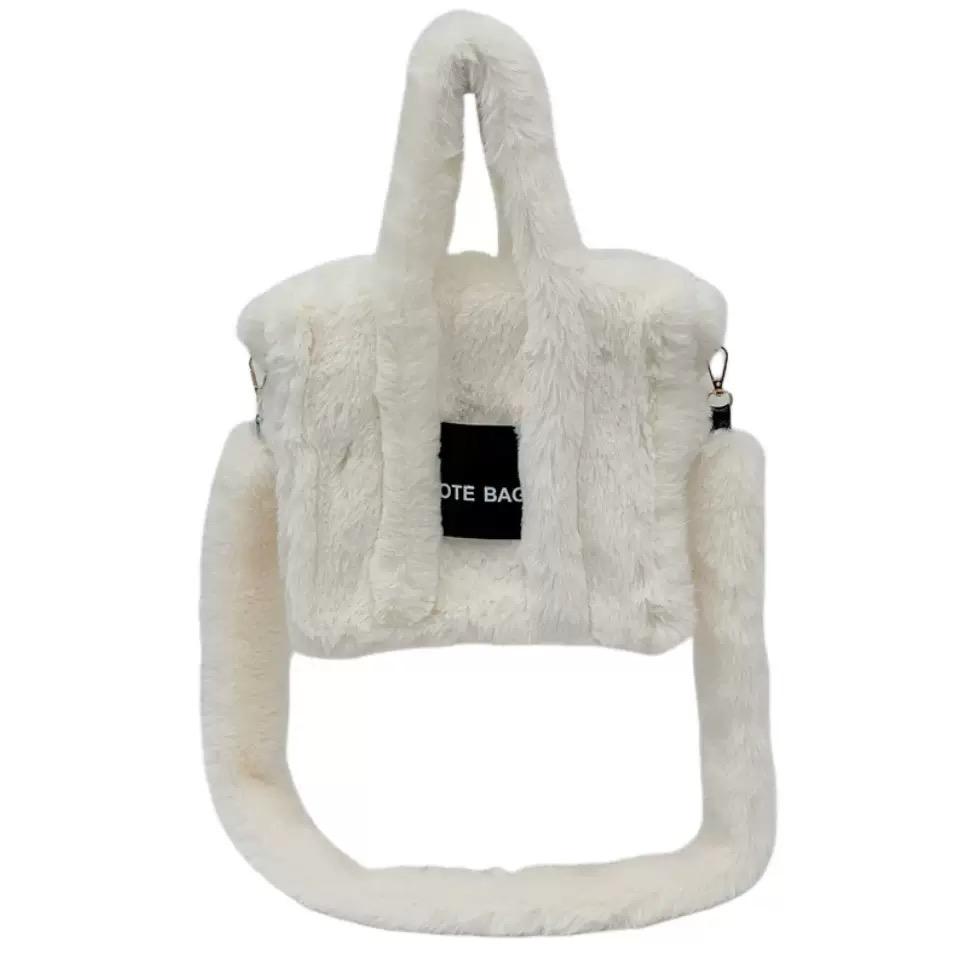 Fuzzy Pink Faux Fur Ladies Winter Handbag Brand Designer Fluffy Plush Sqaure Shoulder Purse 2025 Elegant Women's Tote Bag