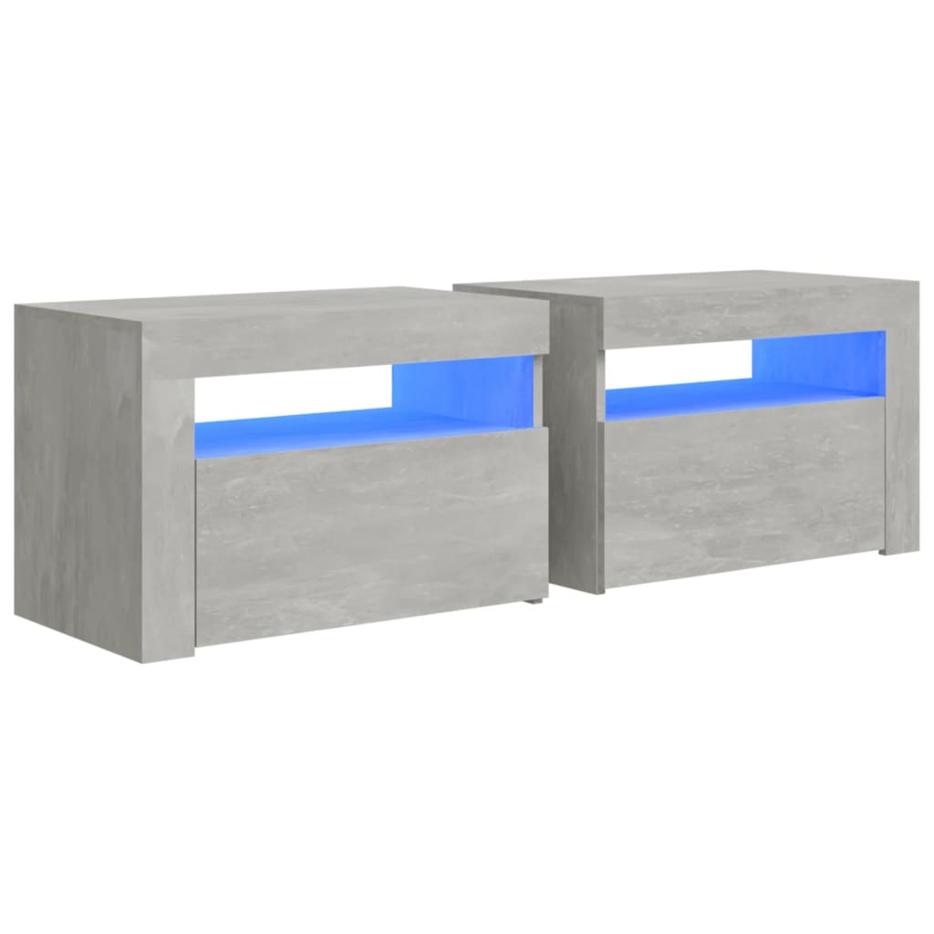 Nightstands 2 pcs with RGB LED lighting concrete gray 60 x 35 x 40 cm
