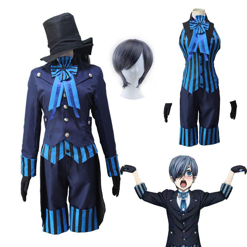 Butler Black Kuroshitsuji Ciel Phantomhive Blue Cosplay Costume Uniform Outfits