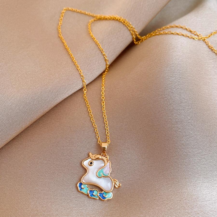 18k real gold electroplating simple natal year oil dripping pony necklace women s sweater chain necklace