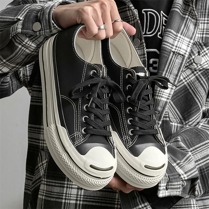 Παπούτσια Κάνβας 2025 Νέα Καλοκαιρινά Χαμηλού Κόψιμου Αυξητικού Ύψους Παχύσολα Λευκά Παπούτσια Ανδρικά Μαλακής Σόλας Δέσιμο με Κορδόνια Casual Παπούτσια Μαθητών